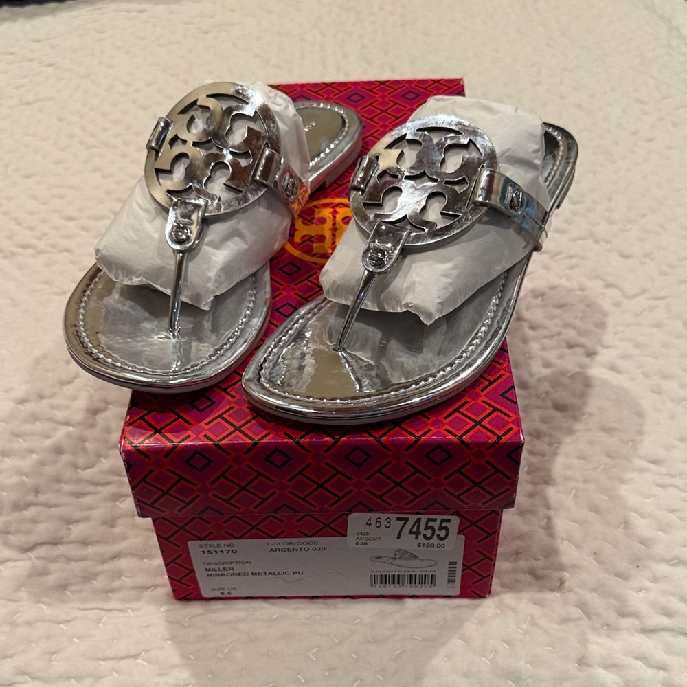 Tory Burch Shiny Silver Sandals